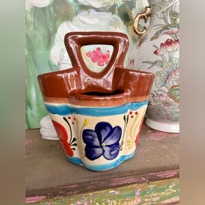 Handcrafted Mexican Talavera or barro utensil holder or planter